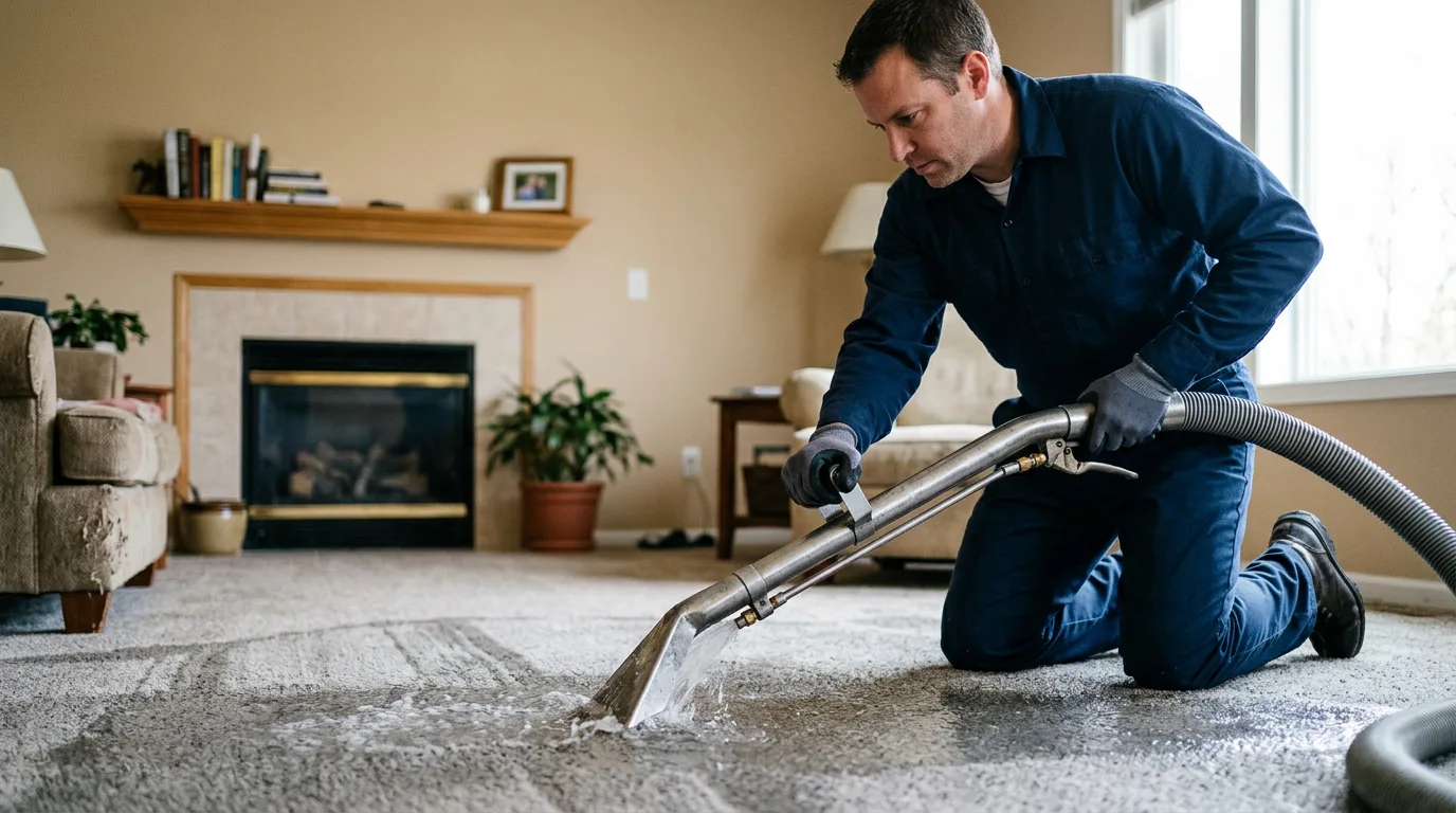 Water damage restoration technician working near Wheeling, MO